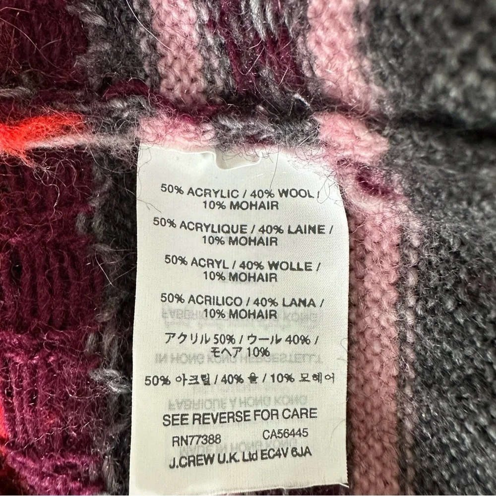 J. Crew Nordic Fair Isle Wool Mohair Blend Gray and Red Sweater Size S